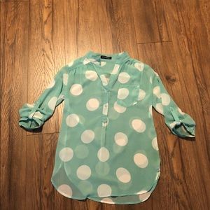 Mint and white polka dot blouse